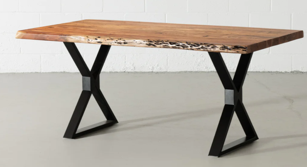 Wooden Live Edge Top Iron Base Dining Table - Image 2