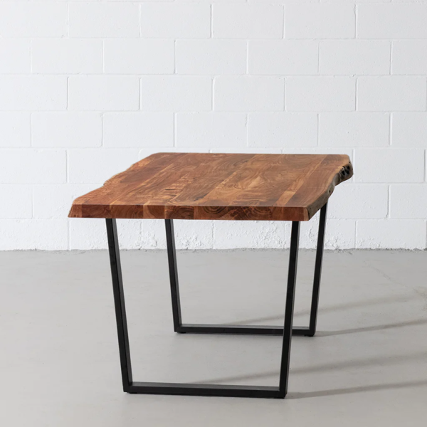 Wooden Live Edge Top Iron Base Dining Table - Image 2