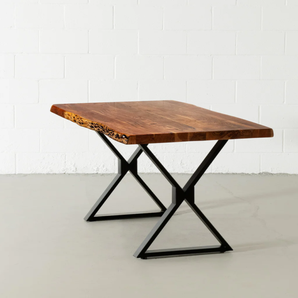 Wooden Live Edge Top Iron Base Dining Table