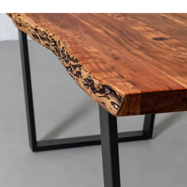 Wooden Live Edge Top Iron Base Dining Table - Image 3