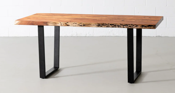 Wooden Live Edge Top Iron Base Dining Table
